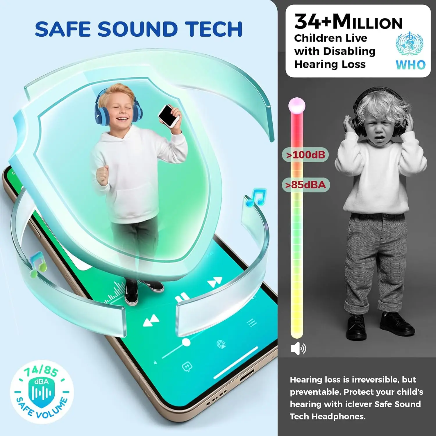 iClever BTH12 Kids Bluetooth H - Anc Wireless Over Ear Headphones ulasan dan harga